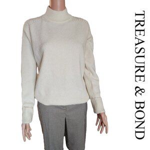 Treasure & Bond Rib Detail Mock Neck Sweater NWT Ivory XS
